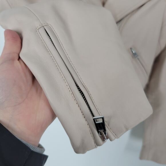 Maje Nude Betsy Cropped Leather Moto Jacket 38 - Picture 9 of 15
